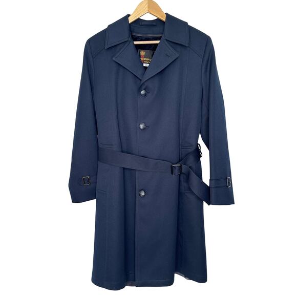 Vintage Anderson-Little Navy Wool Belted Overcoat removable fleece liner XS - Picture 1 of 14